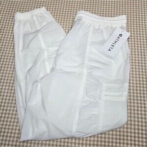 Athleta White Sheer Relaxed Fit Breathable Activewear Parachute Cargo Pants
